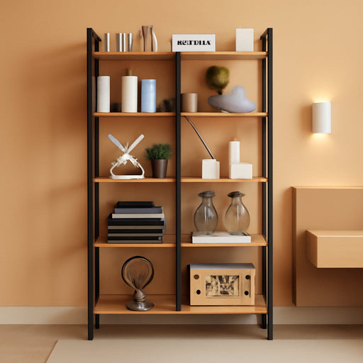 Industrial Bookshelves and Bookcases, 5 Tier Heavy Duty Etagere Shelving Unit, Farmhouse Rustic Wood Metal Book Shelves for Office, Living Room and Bedroom (Vintage Oak)