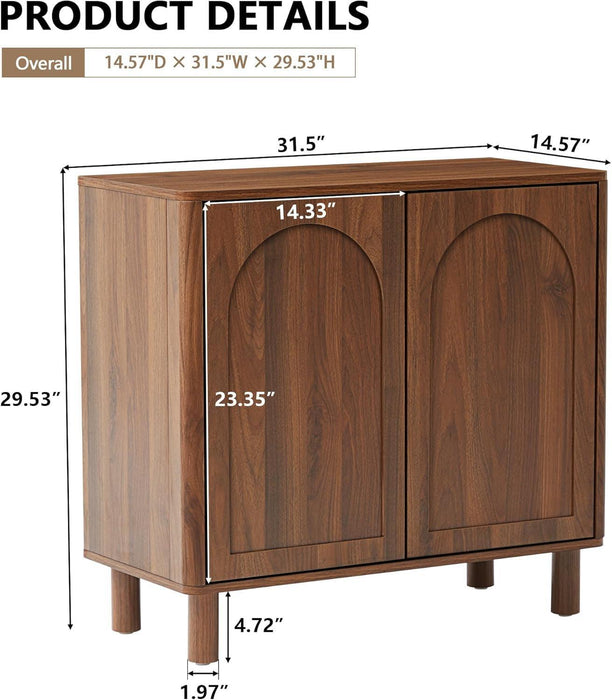 Modern Sideboard Buffet Cabinet with Arched Finish Doors, Kitchen Storage Cabinet with Solid Wood Legs, Accent Console Table for Dining Room Living Room (Walnut)