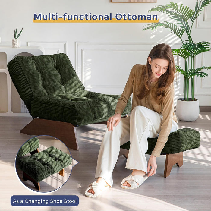 Accent Chair with Ottoman Adjustable Backrest, Tufted Living Room Chair Upholstered Lounge Chair with Footrest Set, Modern Chair Cozy Reclining Chair for Reading Room, Green