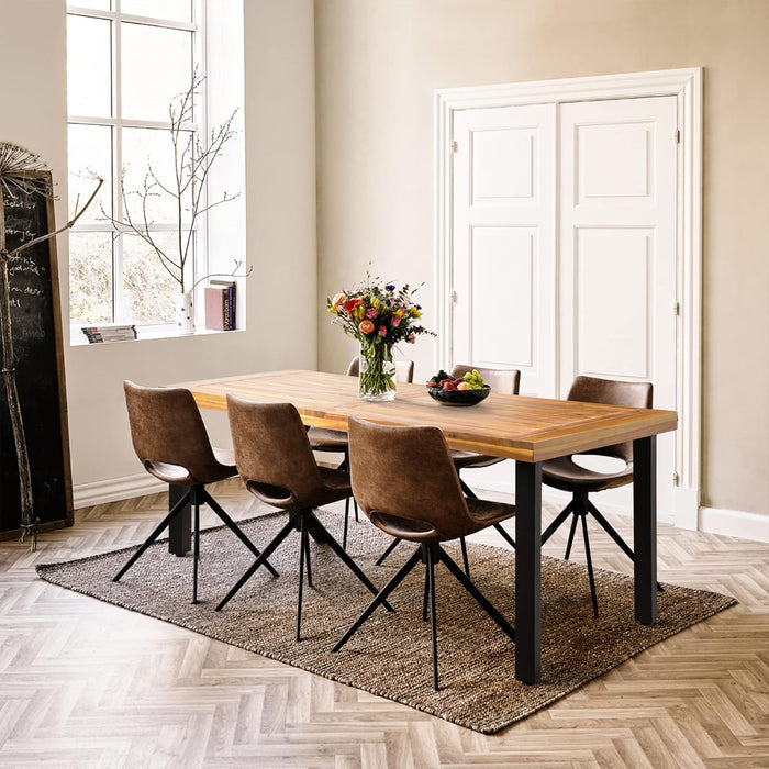 Dining Table for 6 Acacia Wood Indoor Outdoor Home Kitchen Table with Iron Legs Large Rectangular Patio Table for Deck, Sunroom