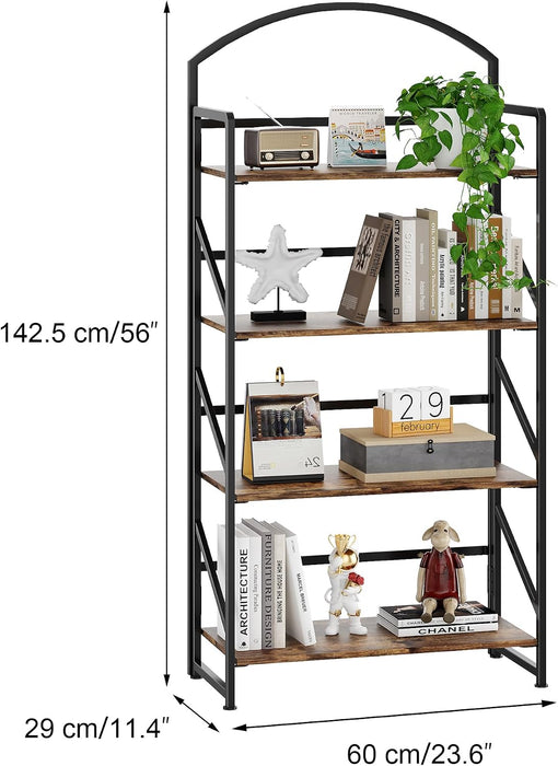 Arched Bookshelf 4 Tier Shelf Storage Organizer Bookcase,No Assembly Folding Book Shelf for Living Room,Bedroom Home Office Rack Bookhelves