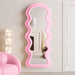 Full Length Mirror 63"X24", Irregular Wavy Mirrors, Wave Arched Floor Mirror, Wall Mirror Standing Hanging or Leaning against Wall for Bedroom, Flannel Wrapped Wooden Frame Mirror-Pink