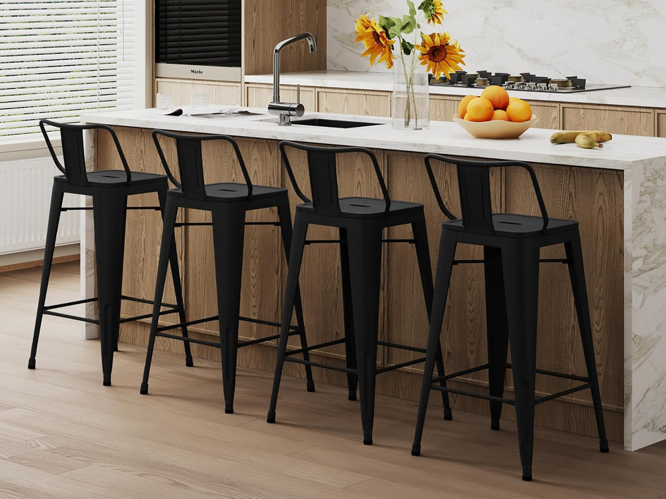 Metal Barstools Set of 4 Industrial Bar Stools with X-Brace Support, Matte Black, 30 Inch