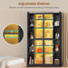 71" Display Cabinet with Acrylic Glass Doors, 6 Tier Display Cases for Collectibles, Curio Cabinet with LED Lights, Tall Bookcase with Adjustable Shelves, Black