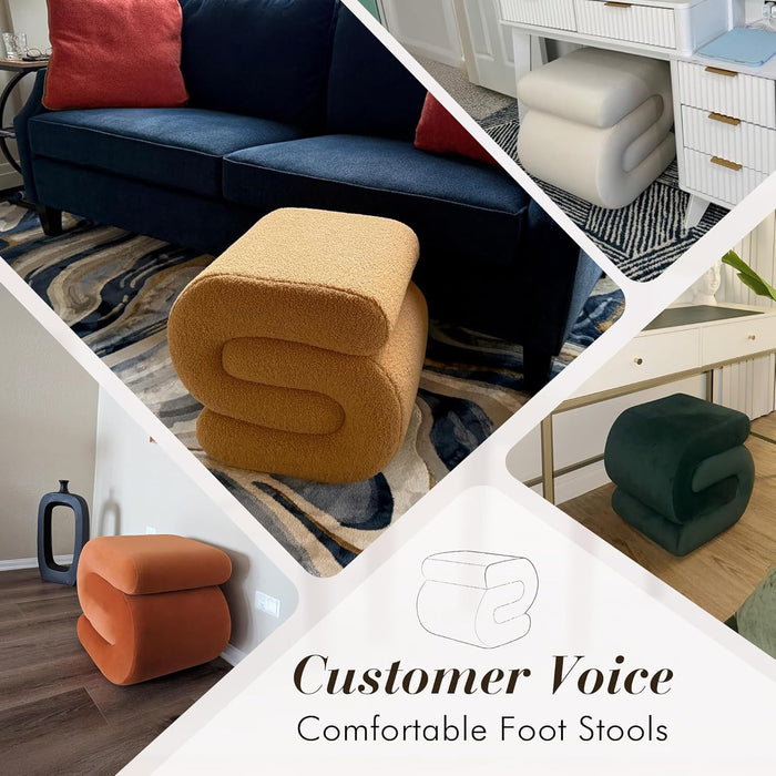 Modern Velvet Upholstered Ottoman, Comfortable Velvet Foot Stools, Exquisite End Table Pouf Stool Soft Shoe Stool, S Shape Ottoman for Makeup Room Living Room Bedroom Entrance (Orange)