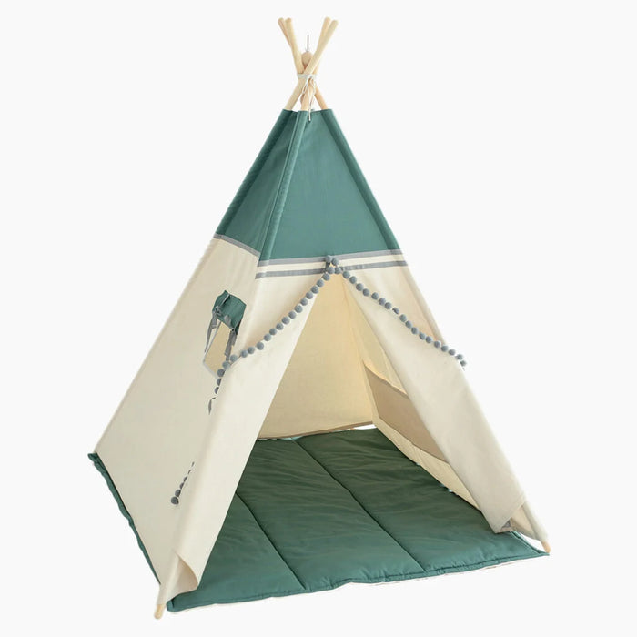 Tipi Tent Adventure with Soft Mat, Velvet Green Sage Wigwam, Cozy Playhouse, Cozy Teepee Tent, Birthday Gift for Boy, Christmas Gift for Boy