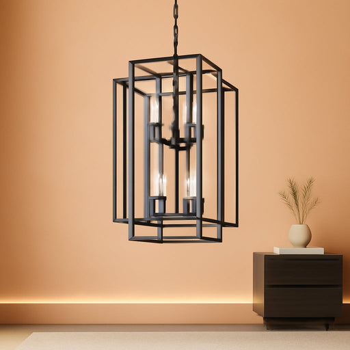 Large Lantern Chandelier for Entryway Foyer, 2-Tier Matte Black Cage Chandelier, 10-Light Hanging Light Fixture for High Ceiling Staircase Living Room