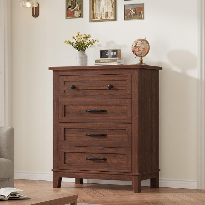 4 Dresser for Bedroom, 34.8 in Tall Vertical Drawer Dresser with Large Storage, Freestanding Wooden Closet Chest for Bedroom, Living Room, Walunt