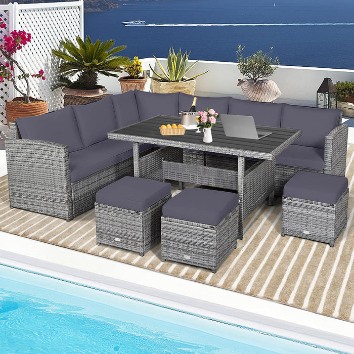 7 Pieces Rattan Wicker Patio Conversation Set (Grey)
