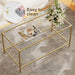 Glass Coffee Table, Modern Rectangular Coffee Table for Living Room, Minimalist Center Tea Table with Sturdy Metal Frame for Apartment, Office, Easy Assembly, 39.4 X 19.7 X 17.7 Inches, Golden