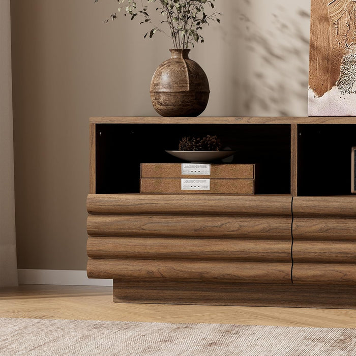 Mid-Century Modern TV Stand for 50-60 Inch TV, Entertainment Center with Storage & Drawers, Media Console Table for Living Room Bedroom, Walnut