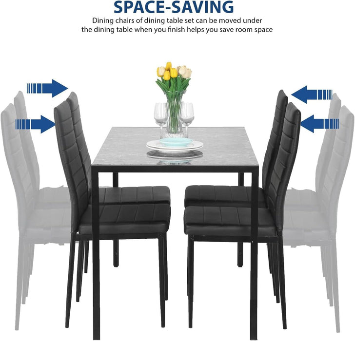 Dining Table Set Dining Room Table Set for Small Spaces Kitchen Table and Chairs for 4 Table with Chairs Home Furniture Rectangular Modern (Black Marble)