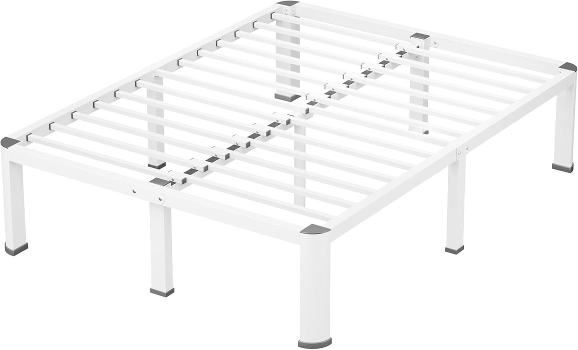 14 Inch White Full Heavy Duty 3500Lbs Bed Frame with Round-Corner