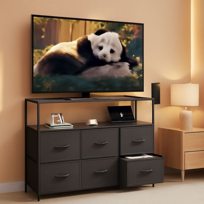 Dresser TV Stand Black With Built In Charging Station