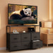 Dresser TV Stand for Bedroom, Entertainment Center with Open Shelf and Power Outlet, Black Fabric Dressers with 5 Drawers, TV Stands for Closet