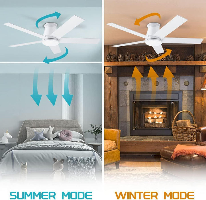 52" Ceiling Fan with Light, White,6 Speeds DC Reversible Motor,Timing, Dimmable for Bedroom, Kitchen, Patios