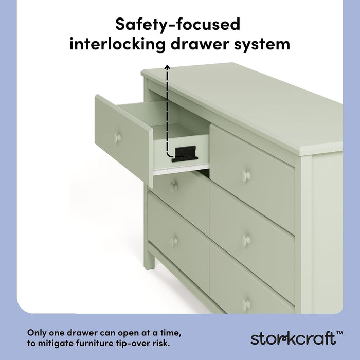 Alpine 6-Drawer Double Dresser, Sage