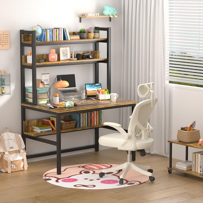 Computer Desk with Hutch, 47“W X 23.6" D Desk with Shelves, Tall Home Office Desk with Bookshelf, Metal Legs Study Table with Upper Storage Shelf for Study Writing/Workstation