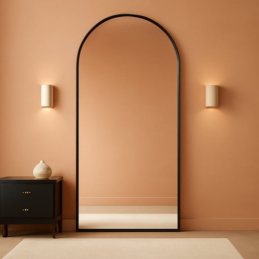 Full Length Mirror, 69"X28" Arched Full Body Mirror, Floor Mirrors with Stand, Body Mirrors Standing Hanging Leaning against Wall,Aluminum Frame Mirrors for Bedroom Cloakroom,Living Room,Black