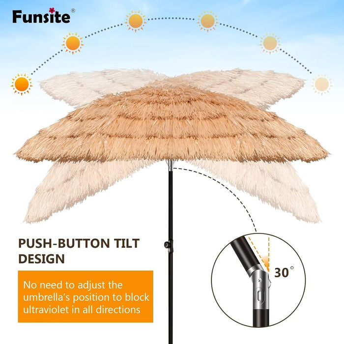 6/6.5/7.5/8Ft Tiki Umbrellas for Outside, UV Protect Thatch Umbrella with Tilt Design, Thatch Patio Umbrella for Outdoor Tiki Bar, Tropical Palapa Tiki Hut Hawaiian Hula Beach Umbrella
