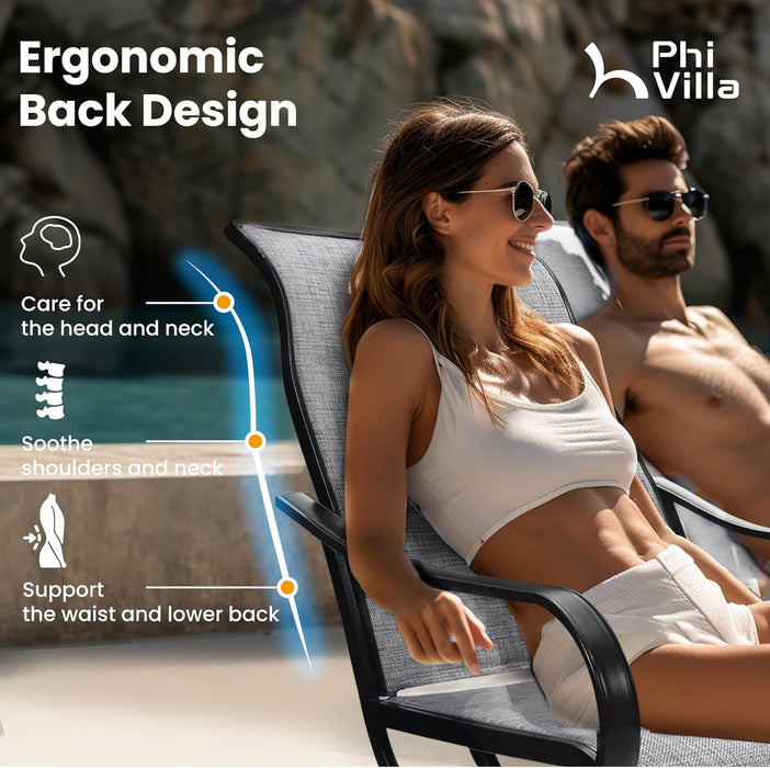 5 Piece Outdoor Patio Dining Set with 4 Swivel Dining Chairs & 1 Large round Dining Table, Gray Textilene Mesh Fabric Chair and round Metal Table for All Weather Deck Lawn Garden