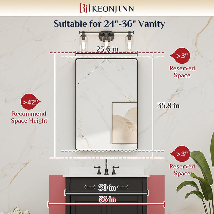 24 X 36 Inch Black Vanity Mirror, Aluminum Frame Bathroom Mirror