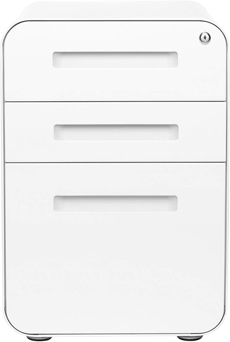 White Filing Cabinet with Lock & Wheels