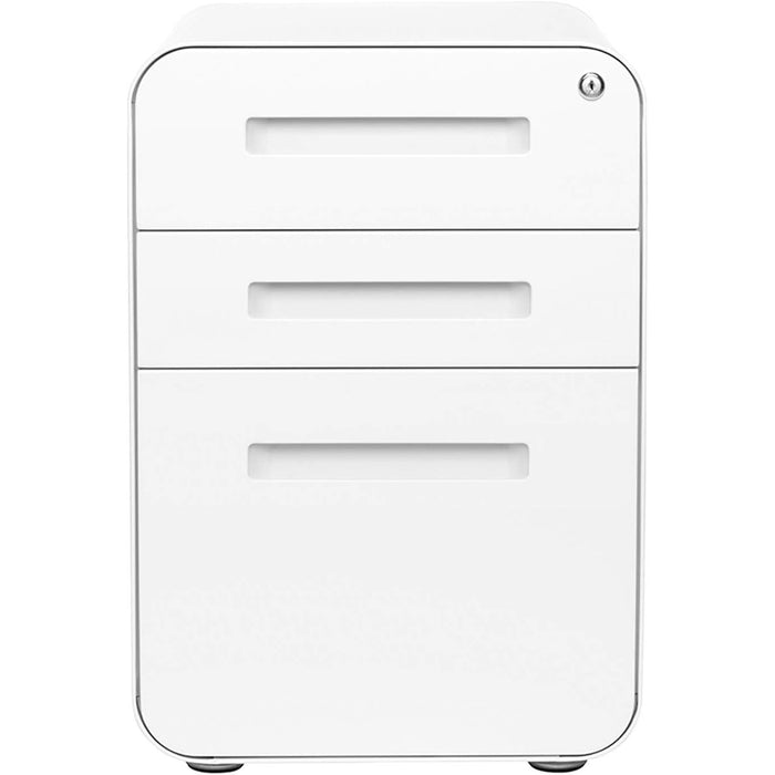 White Filing Cabinet with Lock & Wheels