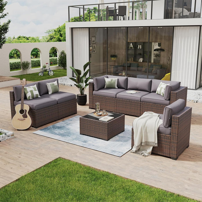 7 Piece Patio Furniture Set Wicker Rattan Patio Conversation Set