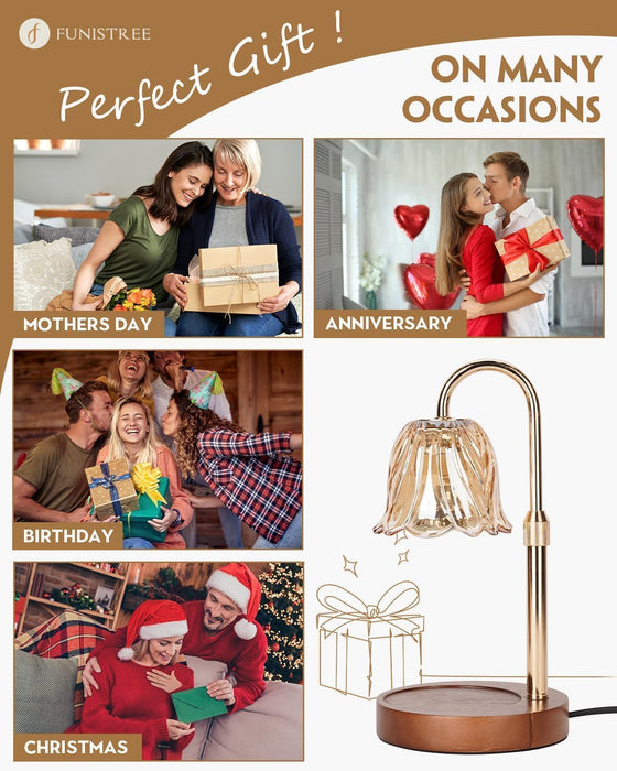 Candle Warmer Lamp, Gold Candle Lamp Warmer with Timer & Dimmer with 2 Bulbs, Birthday Gifts for Women Mom, Christmas Gifts, House Warming Gift New Home Bedroom Decor, Height Adjustable