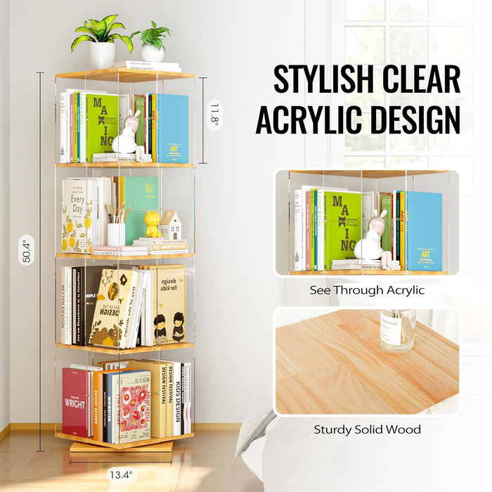 Rotating Bookshelf 360 Degree Revolving 4Tier Wood
