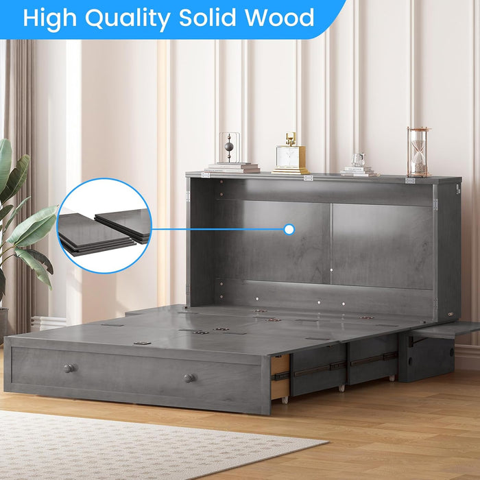 Queen Murphy Bed Cabinet SolidWood Mattress Included