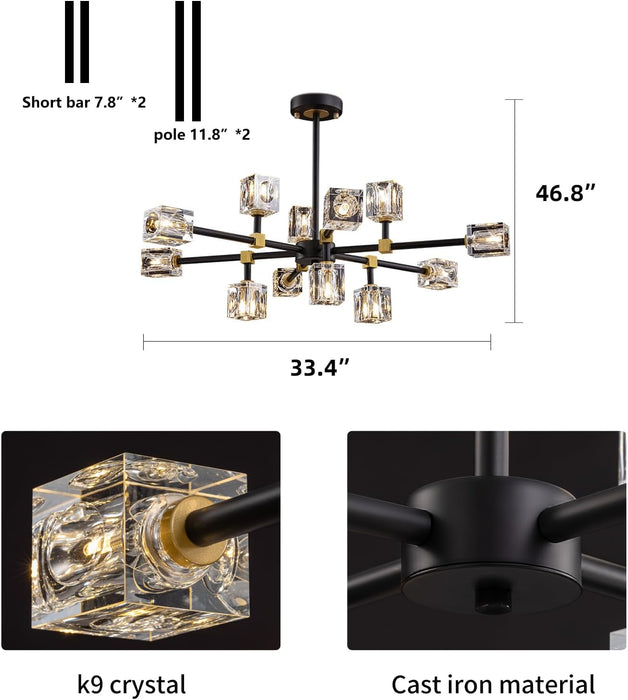 12-Light Black Gold Chandelier Ceiling Light Fixture