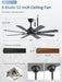 52 Inch Ceiling Fan No Light, 8 Blades Black Ceiling Fans without Lights, Quiet Rerverible DC Motor, 6Speeds, for Bedroom, Living Room, Home Office and Patio