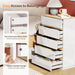 5 Drawer Dresser for Bedroom, 45" H Tall Dresser Chest of Drawers, High Gloss Wood Modern Storage Cabinet with Brown Top