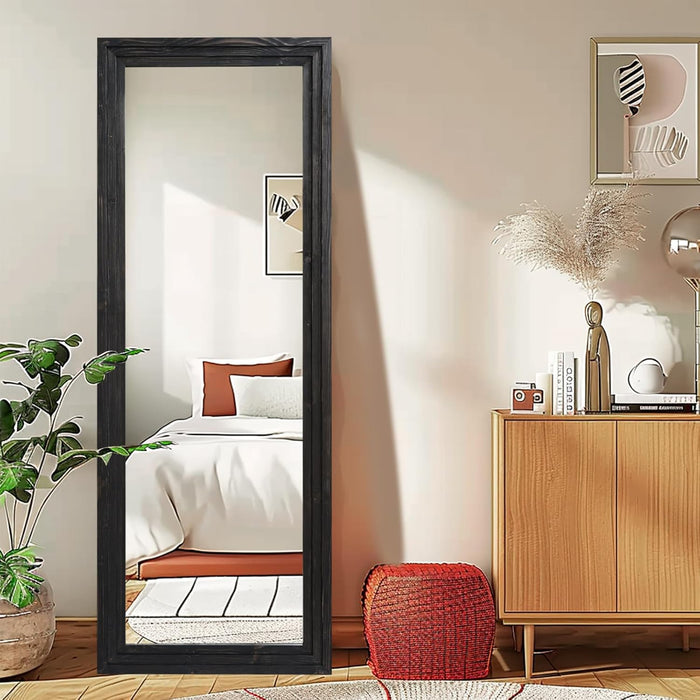 Full Length Mirror 65"X24" Solid Wood Frame Floor Large Mirror for Living Room, Bedroom Hanging or Leaning Wall-Mounted, Black