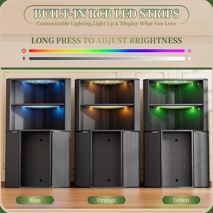 71-Inch L-Shaped Bar Cabinet Fridge Space Freestanding