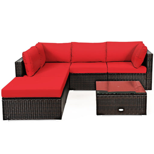 6 Pieces Outdoor Patio Rattan Sectional Sofa Set with Coffee Table