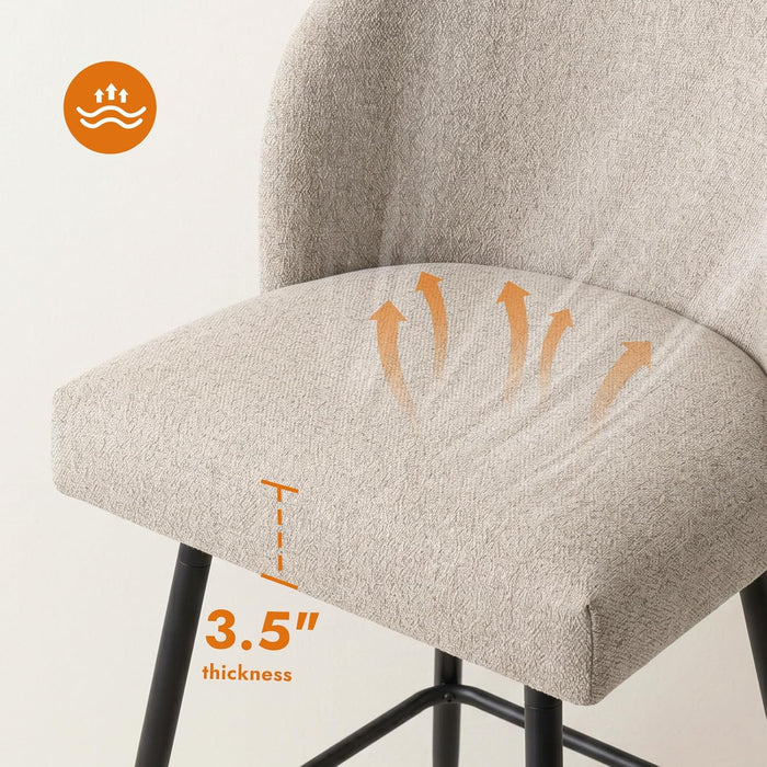 Counter Height Bar Stools Set of 2, 360° Swivel Upholstered Barstools with Backs and Metal Legs, 26" H Seat Height, Linen Fabric in Redish Sand