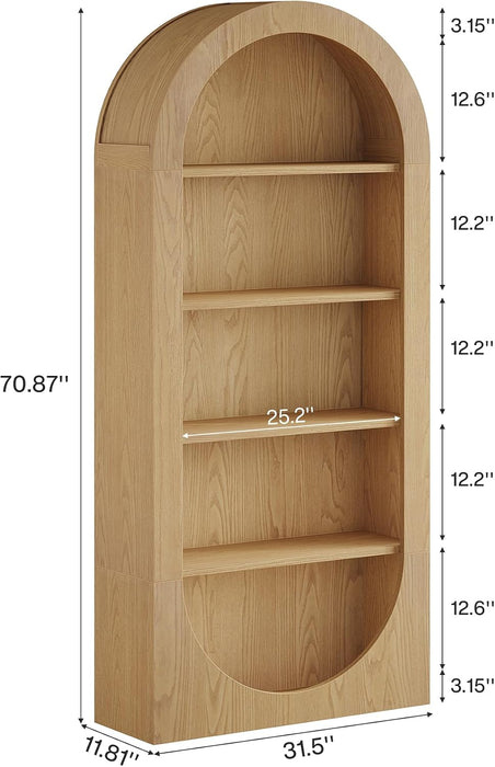 Tribesigns 70.9" Tall Bookshelf, 5-Tier Arched Bookcase with Open Shelves, Wooden Free-Standing Display Shelves with Storage for Living Room, Home Office, Bedroom