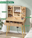 29.5" Small Makeup Vanity with Adjustable Light Mirror, Fluted Vanity Table with 2 Drawer & 4 Open Storage Shelf, 3 Light Modes and Brightness, for Woman and Girls, Bedroom,Natural Oak