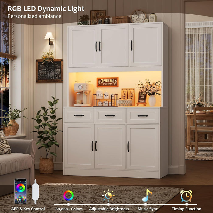 Tall White 72Inch Kitchen Pantry Cabinet Illumination