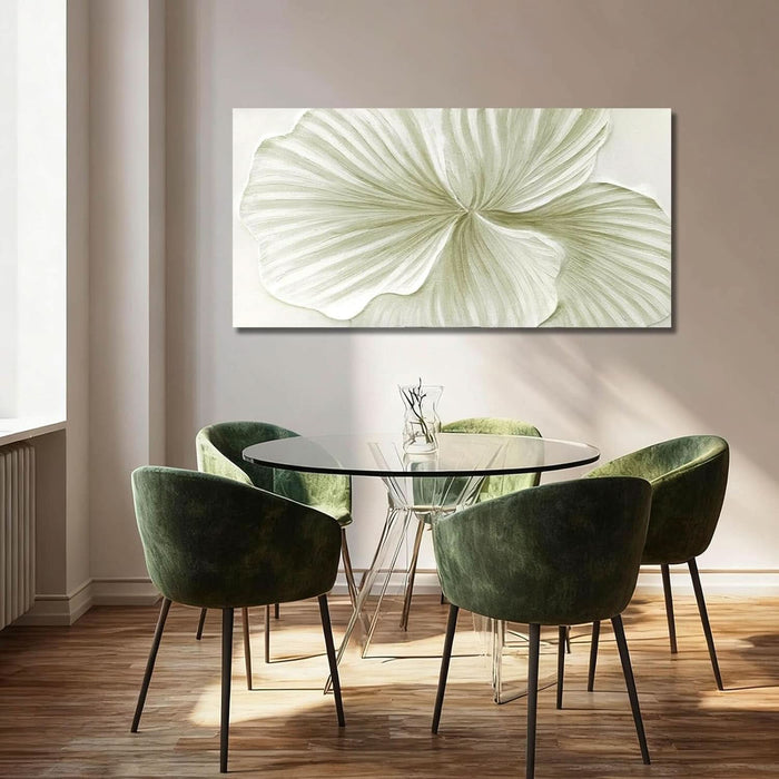 Abstract Leaf Wall Art Modern Ginkgo Canvas Hand-Drawn Painting 24X48 Green and White Large Artwork Minimalist Decoration for Living Room Bedroom Office Home
