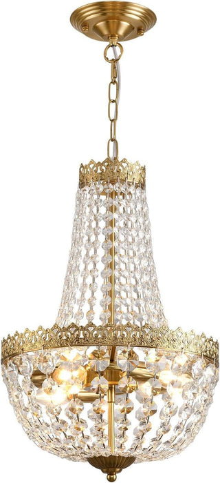 Mini French Empire Crystal Chandelier 4 Lights Pendant Lighting Fixture for Dining Living Room Foyer Kitchen Bedroom Entryway,Antique Brass,E12,19.7" Hx12.6 W