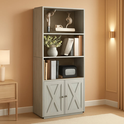 Industrial Bookshelves and Bookcases with Doors 11.8 in Depth Floor Standing 5 Shelf Display Storage Shelves Bookcase Home Decor Furniture for Home, Office, Living Room, Bedroom