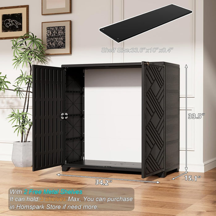 Outdoor Storage Cabinet With Doors Black 34x15x34