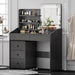 Makeup Vanity Desk with LED Mirror & Movable Storage Cabinet, 3-Tier Open Shelves, 5 Drawers, Adjustable 3-Color Lighting for Bedroom
