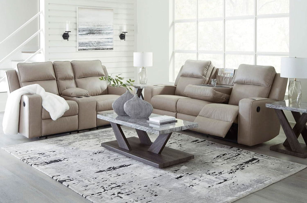 Lavenhorne Contemporary Faux Leather Manual Reclining Sofa with Drop down Table, Cup Holders and USB Ports, Beige
