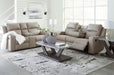 Lavenhorne Contemporary Faux Leather Manual Reclining Sofa with Drop down Table, Cup Holders and USB Ports, Beige