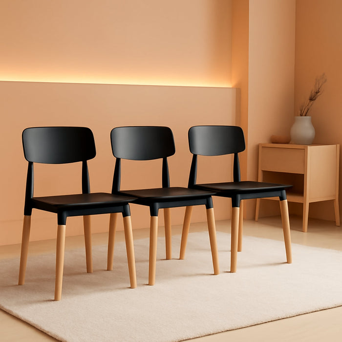 Wooden Dining Chairs Set of 4, Modern Dining Side Chairs Set W/Ergonomic Backrest, Wide Seat & Sturdy Wooden Legs, Armless Kitchen Chairs for Dining Room Living Room Restaurant Cafe (Black)